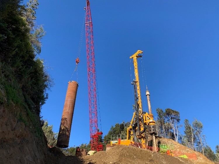 The seismic casing being lifted into place