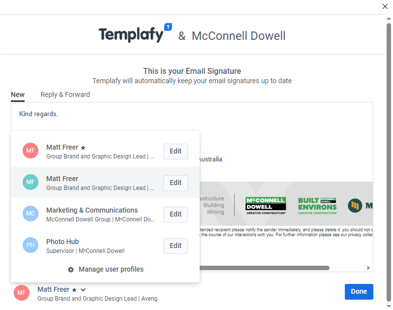 Templafy Edit accounts screen