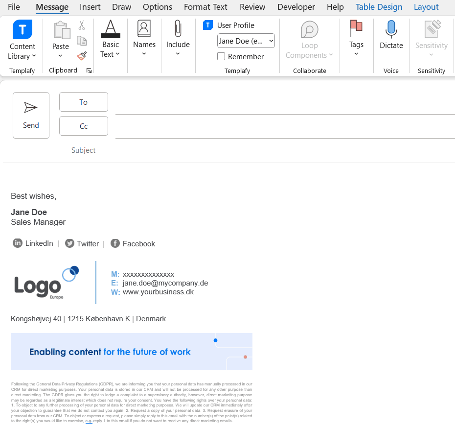 Templafy switch between signatures